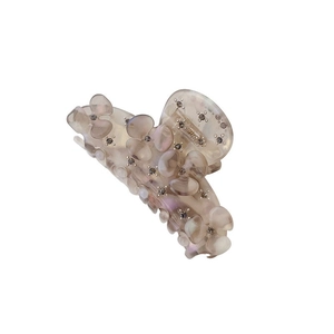 Pince à cheveux élégante en acétate beige avec fleur 3D et strass en cristal