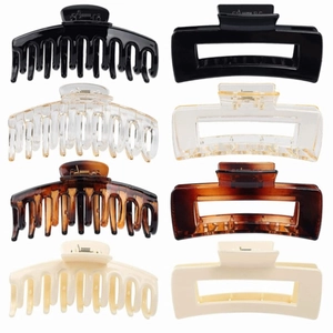 Large Hair Claw Clip Set Matte Non-Slip Strong Hold Hair Clips For Women Tortoiseshell Rectangle Shark Clips Hair Accessories
