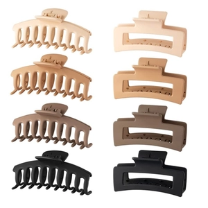 Set of 8 large matte hair claw clips in neutral colors including cream, khaki, and black