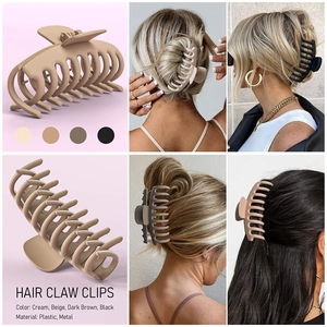 Matte hair claw clips in four neutral colors shown in use for French twist styling