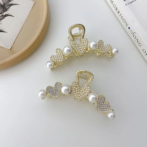 Set de pinzas para el cabello en aleación dorada con perlas blancas y diamantes brillantes