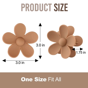 Detailed dimensions of a matte flower hair claw clip in beige resin with size markings