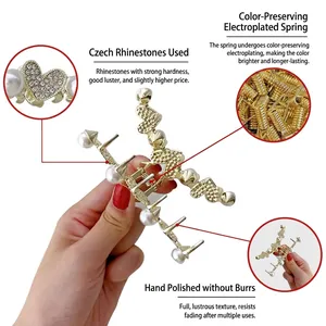 Pinza de pelo de corazón en aleación dorada con perlas y diamantes de imitación