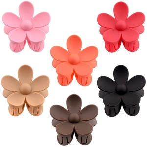 Set of 6 matte flower hair claw clips in various colors including pink, red, and black