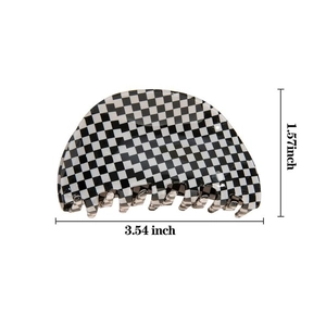 Macro view of checkerboard acetate hair claw clip showing 3.54 inch length dimensions