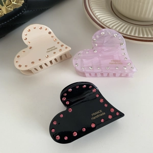 Pinza per Capelli a Cuore in Acetato con Strass per Donna Stile Francese Fatto a Mano Accessori per Capelli Moda