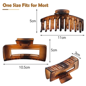 Set of large amber shark hair clips with detailed dimensions for non-slip styling