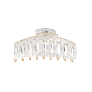Close-up of clear acrylic hair claw clip with a strong metal spring and non-slip design