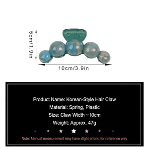 Grande pince à cheveux motif marbre bleu-vert, barrette crabe de 10 cm pour femmes