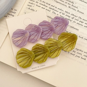 Lot de pinces à cheveux élégantes en acétate en forme de coquillage, violet et vert olive