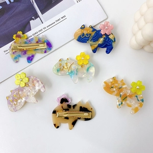 Cartoon Cat Acetate Hair Clip For Women Cute Flower Artificial Pearl Hairpin Side Clip Fashion Hair Accessories Gift