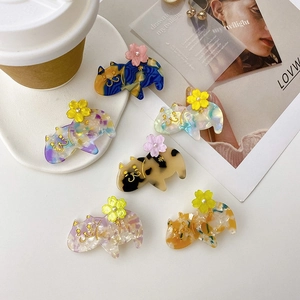 6cm acetate cat hair clips set with colorful flower details for women and girls