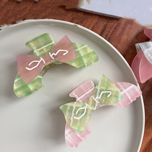 Fashion Checkerboard Bowknot Hair Claw Clip For Women Contrast Color Acrylic Shark Hair Clip Sweet Korean Style Hair Accessory