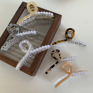 Lot de 6 grandes pinces à cheveux avec perles, motifs écailles et marbre élégants