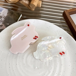 Barrettes à cheveux mignonnes en forme de lapin en acétate rose et blanc avec strass