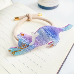 Élastique chat en acétate avec texture étoilée bleu-violet et paillettes fines