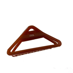 Brown acetate hollow triangle hair claw clip with France Handmade text in resin finish
