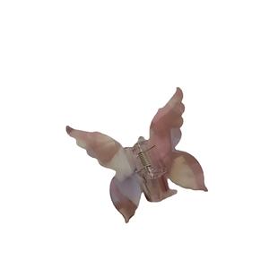 Pink and white marbled butterfly hair claw clip made of acetic acid plate with metal spring