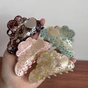 4er-Set herzförmige Haarklammern aus Acetat mit Strass in Pastellfarben Lila Rosa Blau Gelb