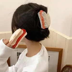Creative hot dog shaped acetate hair claw clips for women with stylish retro design
