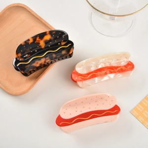 Creative Hot Dog Shape Acetate Hair Claw Clip Large Retro Shark Clip Fashion Handmade Hair Accessory For Women