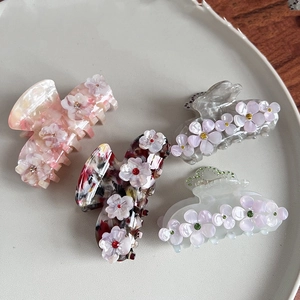 Acetat Blume Haarkralle Koreanischer Stil Marmor Textur Strass Haarklammer Elegant Handgefertigt Floral Haarschmuck Für Damen