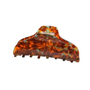 Retro tortoiseshell acetate shark hair claw clip with French style gold lettering