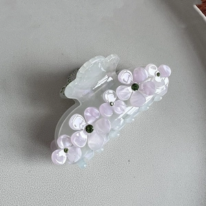 Eleganter Acetat Haarklammer mit rosa Blüten und grünen Strasssteinen für Damen