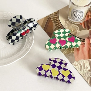 Acetate Checkerboard Hair Claw Clip Vintage Cherry Heart Pattern Large Shark Hair Clip For Women French Hair Accessories