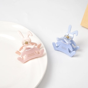 Détails de pinces à cheveux lapin en acétate rose et bleu clair avec perle et ressort