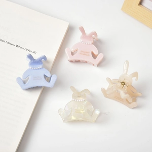 Pinces à cheveux lapin mignonnes en acétate bleu, rose et blanc avec perles fines