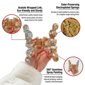 Pince à cheveux française en acétate avec marbrures bleu orange et détail du ressort