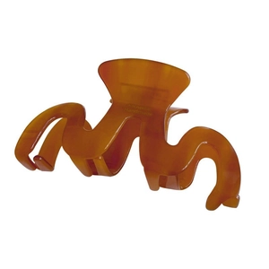 Retro amber acetate hair claw clip with wavy teeth and handmade France engraving