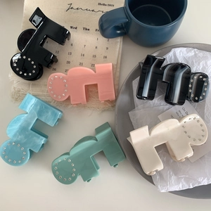 Elegant H-shaped acetate hair claw clips with rhinestones in six assorted colors