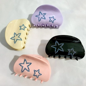 Pince à Cheveux en Acétate avec Étoiles en Strass pour Femmes Pince Requin Demi-Cercle Accessoires Cheveux Mode