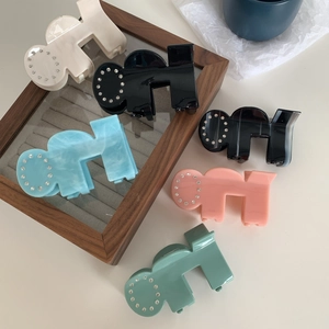Elegant H-shaped acetate hair claw clips with rhinestone accents in six assorted colors