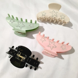 Large acetate hair claws with rhinestone star design in four pastel colors set