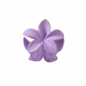 Matte light purple frangipani flower hair claw clip with minimalist five-petal design