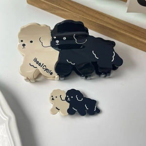 Pince à Cheveux en Acétate de Cellulose en Forme de Caniche Mignon pour Femmes Couleur Contrastée Noir Crème Accessoires de Cheveux Faits à la Main