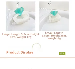 Size chart showing large and small mint green diamond shape hair claws with dimensions