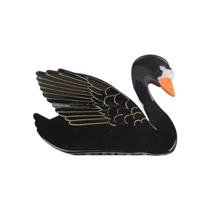 Elegant black swan hair claw clip with golden feather details made of acetate fiber