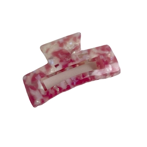 Pink and white marble texture acetate hair claw clip with rectangular hollow design