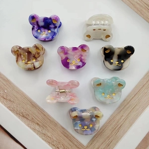 Cute Acetate Bear Hair Claw Clips Small Marble Texture Hairpins For Women Teen Girls Sweet Mini Bangs Side Clips Hair Accessories