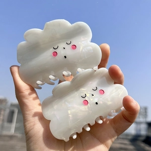 Pince à Cheveux en Acétate Forme de Nuage Blanc Perlé Iridescent Smiley Accessoires de Coiffure Peigne Miroir pour Femmes Filles