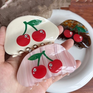 Molla per Capelli in Acetato Ciliegia Fatta a Mano Con Decorazione in Strass Eleganti Accessori per Capelli con Motivo a Frutta da Donna