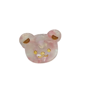 Cute pink marble acetate bear hair clip with sparkling gold glitter accents for girls