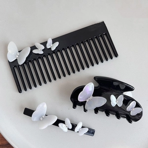 3-piece set with acetate butterfly hair claw, comb, and clip with sparkling rhinestones