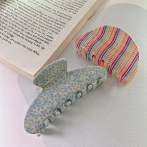 Handmade Cellulose Acetate Hair Claw Clips For Women Large Non-Slip Shark Clip Rainbow Stripe Blue Spotted Hair Accessories