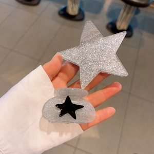 Sparkly glitter star hair claw clip set with silver and grey resin finish for women
