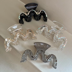 Pince à Cheveux Ondulée avec Strass Brillants Grande Griffe en Acrylique Accessoires de Coiffure pour Femmes Filles